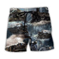 Train Near Stream Scenic Beach Shorts Artwork View For Seaside Trips And Casual Style