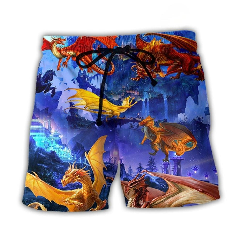 Dragon Fantasy Imagination Beach Shorts Artwork Detail For Tropical Travel And Everyday Wear