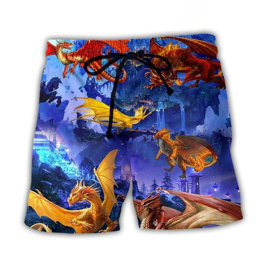 Dragon Fantasy Imagination Beach Shorts Artwork Detail For Tropical Travel And Everyday Wear