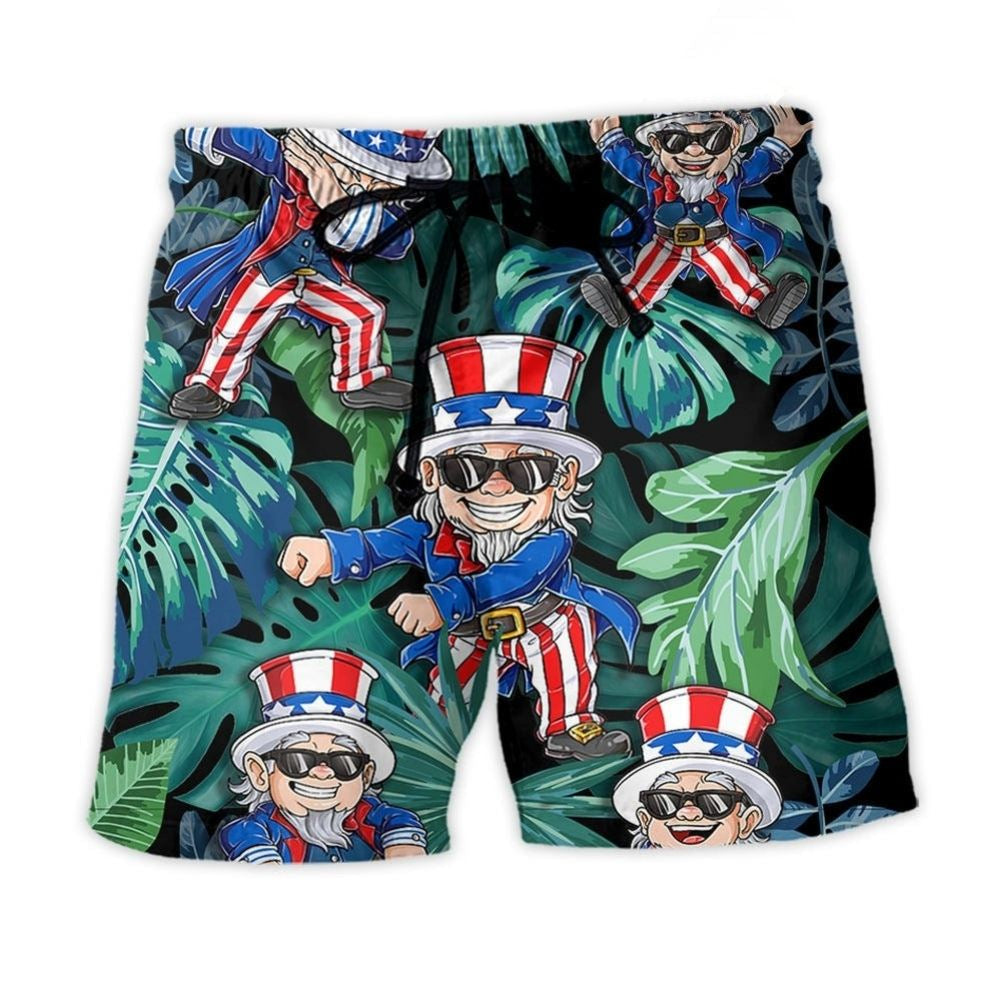Happy Dance Independence Day Celebration Beach Shorts Artwork View For Seaside Trips And Casual Style