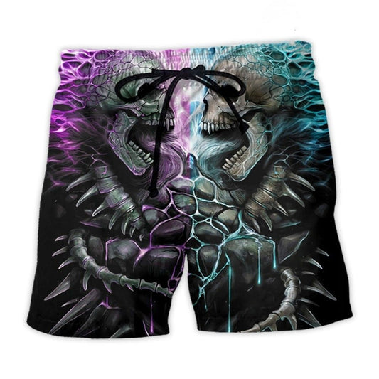 Flaming Skull Intense Beach Shorts Design View For Comfortable Resort And Beach Styling