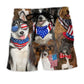 Patriotic Dogs Independence Day Beach Shorts Artwork Detail For Comfortable Everyday Summer Wear