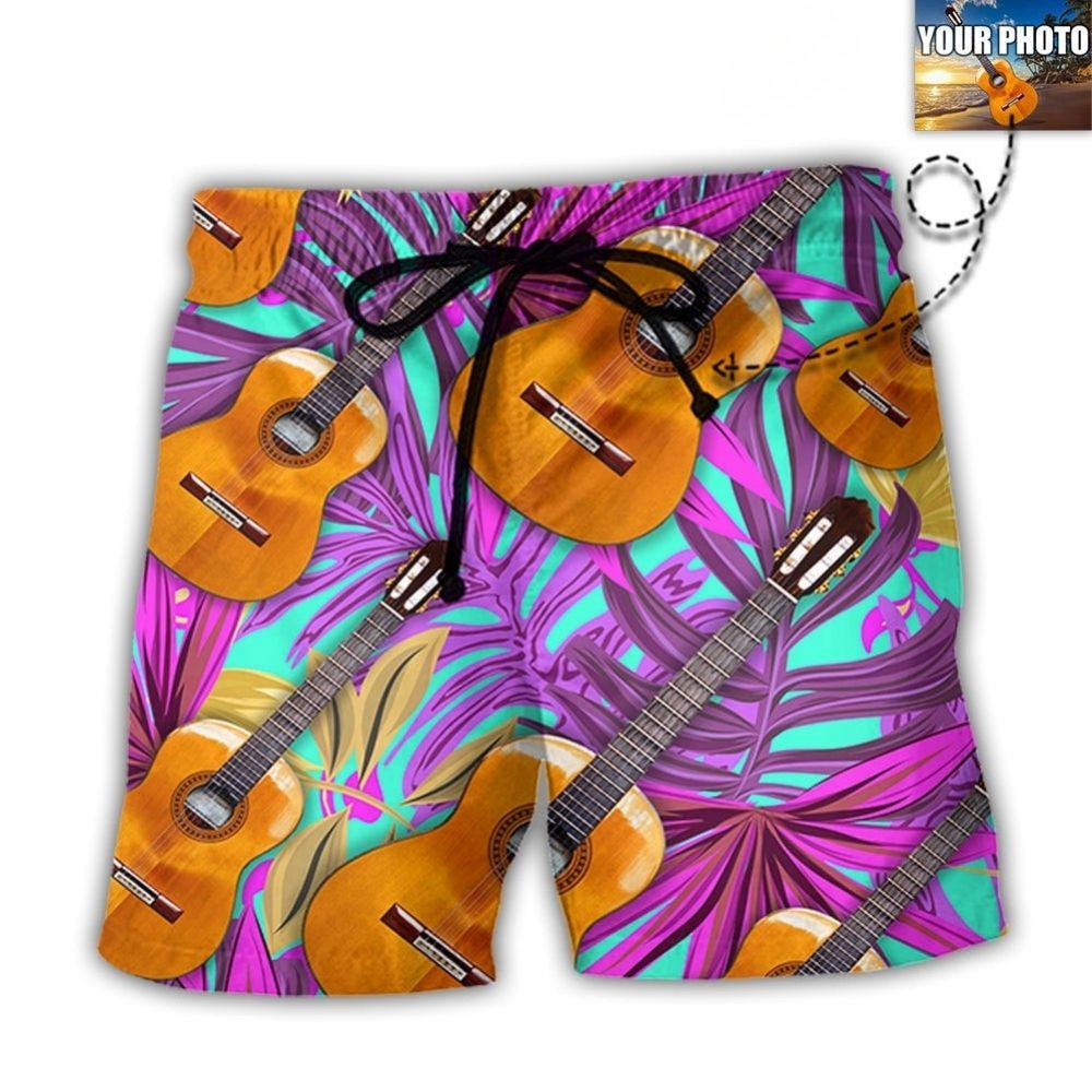 Guitar Love Forever Various Style Personalized Photo Beach Shorts For Tropical Getaways And Weekend Adventures