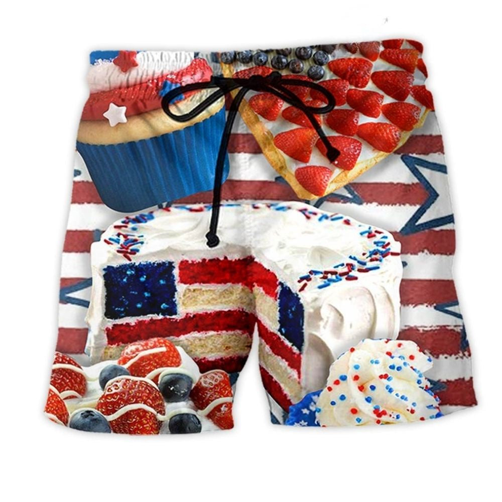 Baking Cake Patriotic Independence Day Beach Shorts Pattern View For Vacation Travel And Outdoor Fun