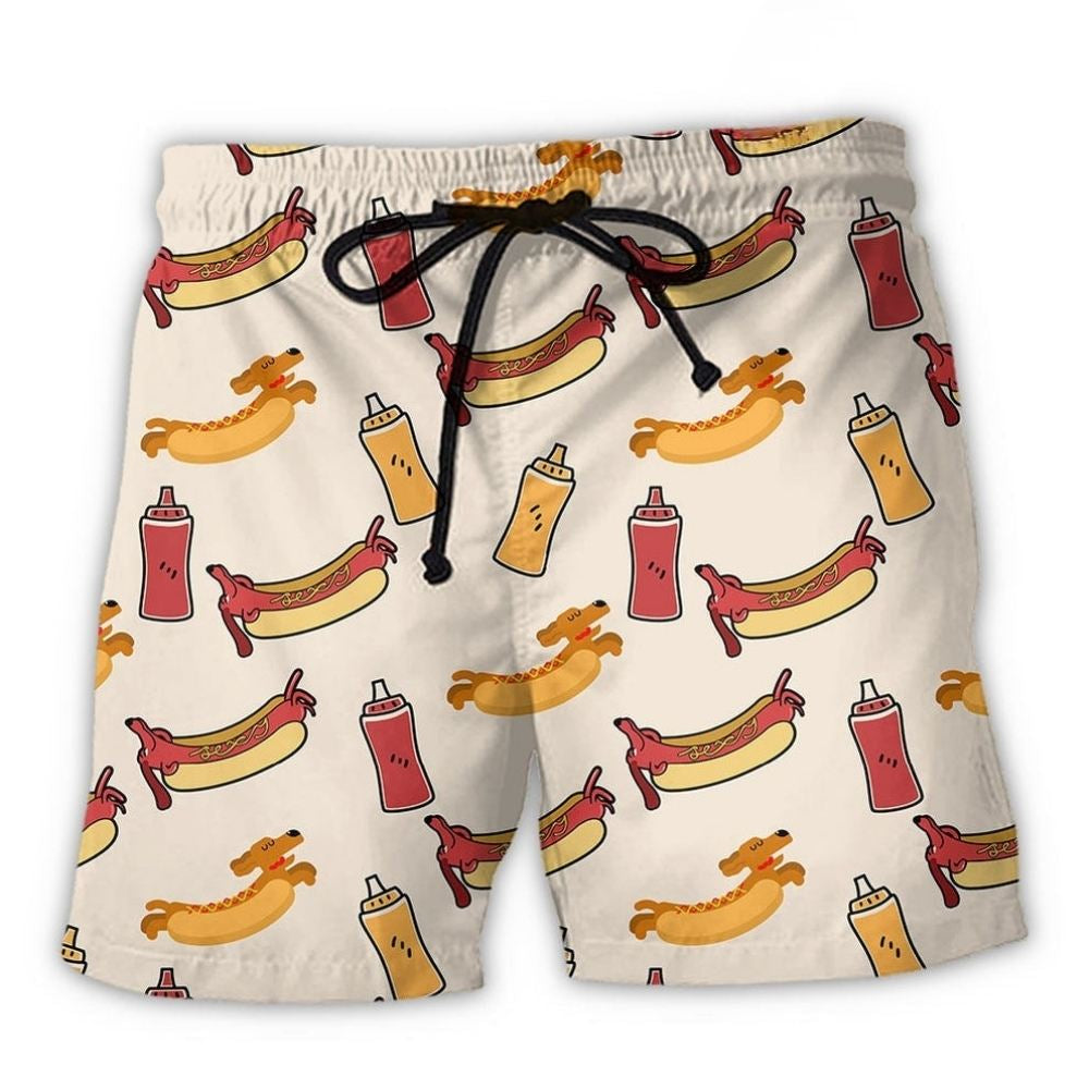 Funny Hot Dog Food Humor Beach Shorts Pattern Detail For Sunny Outdoor Activities