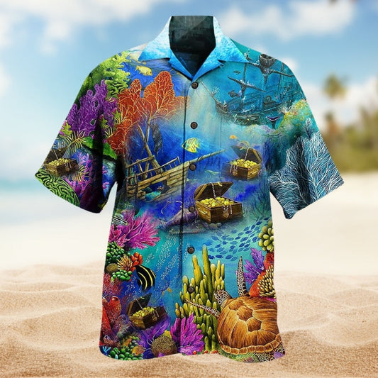 Ocean Aquarium Hawaiian Shirt For Resort Trips, Coastal Parties, And Warm Weather Style