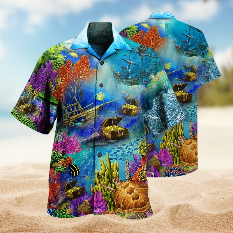 Ocean Aquarium Hawaiian Shirt For Resort Trips, Coastal Parties, And Warm Weather Style