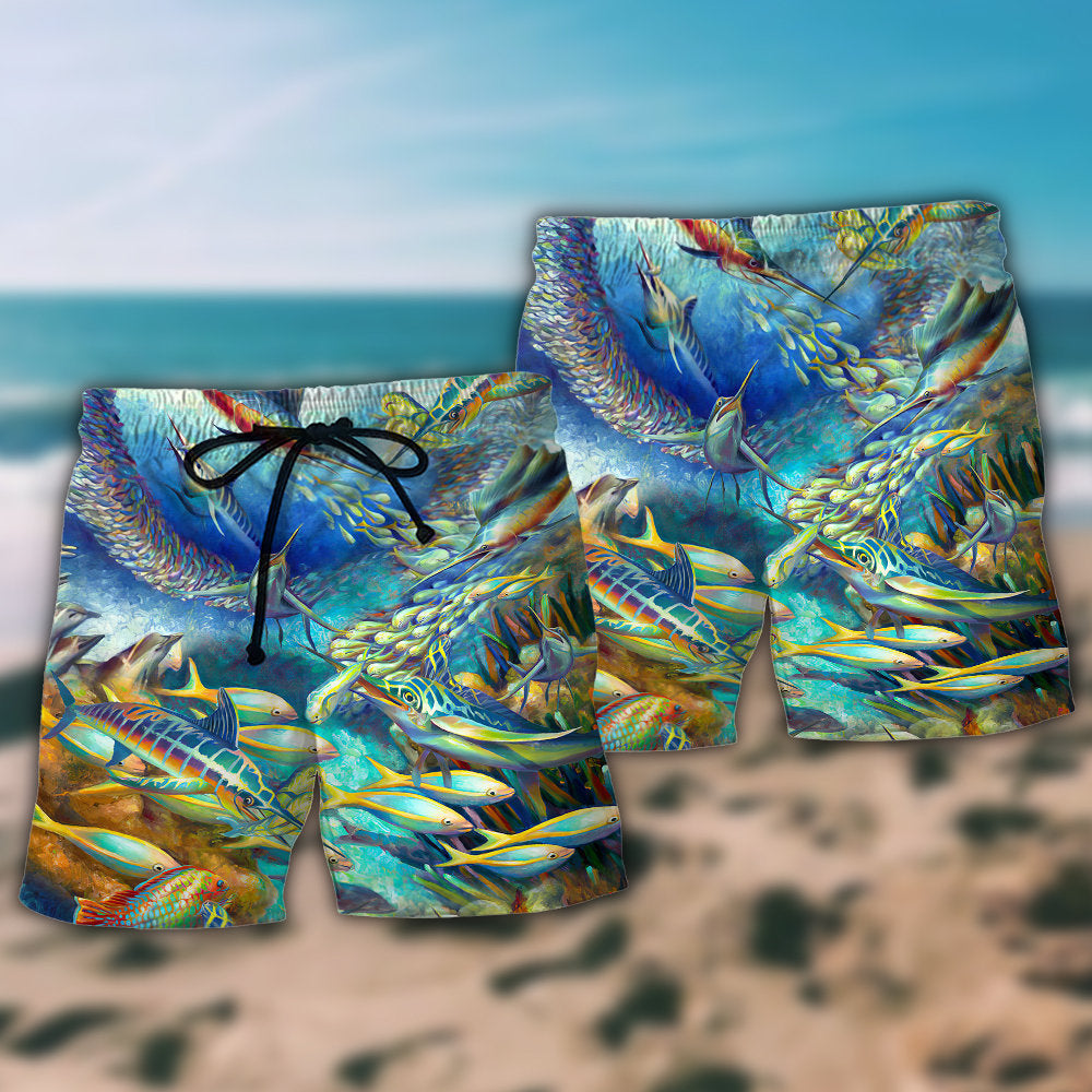 Swordfish Marine Biology Ocean Beach Shorts Pattern Detail For Coastal Leisure And Everyday Comfort