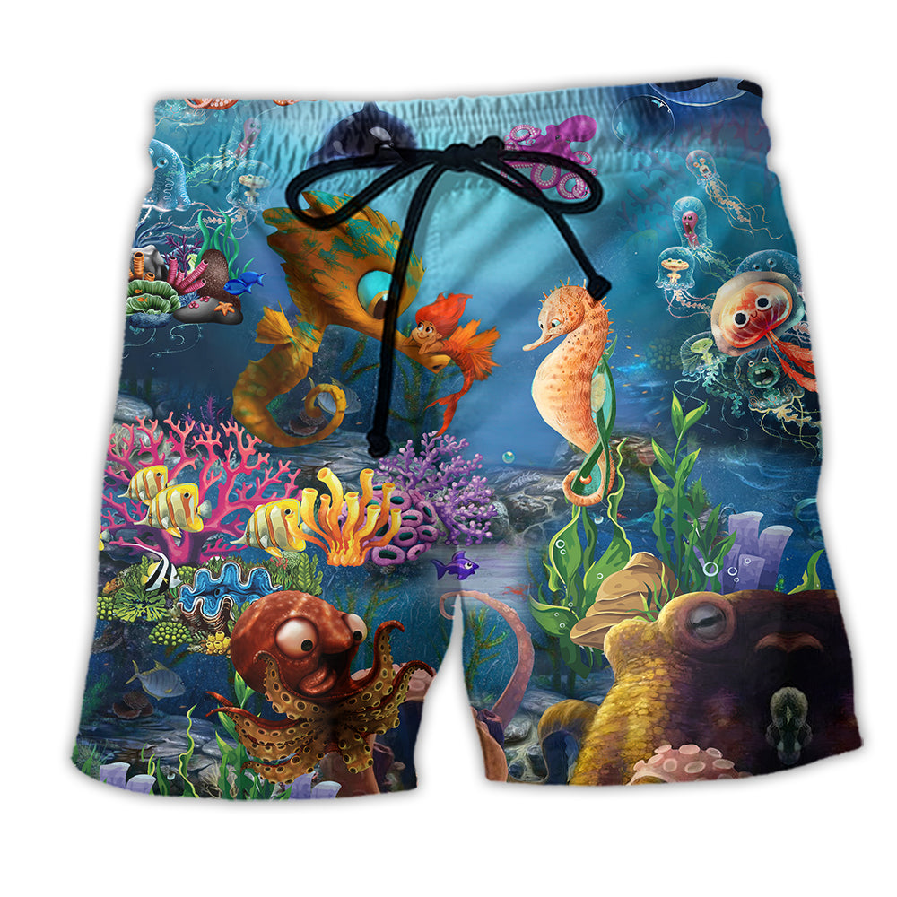 Ocean Marine Fun Adventure Beach Shorts Artwork Detail For Casual Warm Weather Outfits