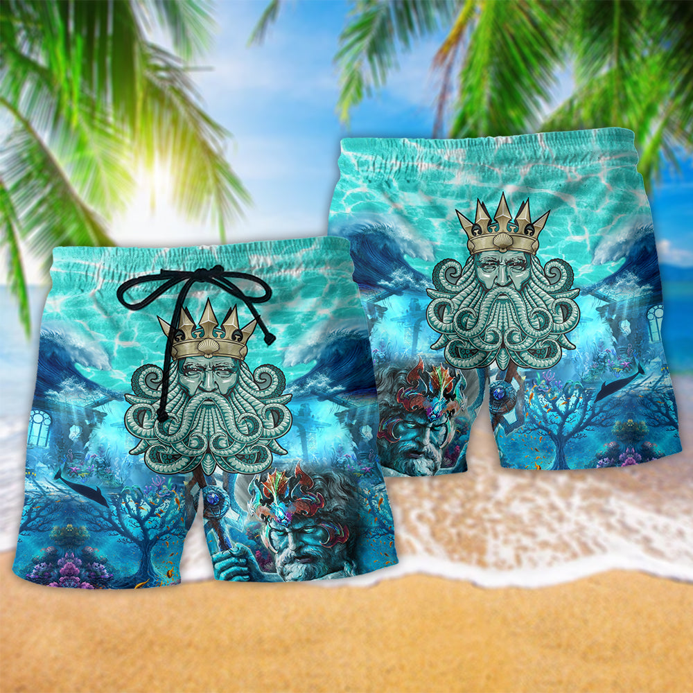 Blue Ocean Beach Shorts Pattern Detail For Sunny Day Activities And Bright Summer Outfits
