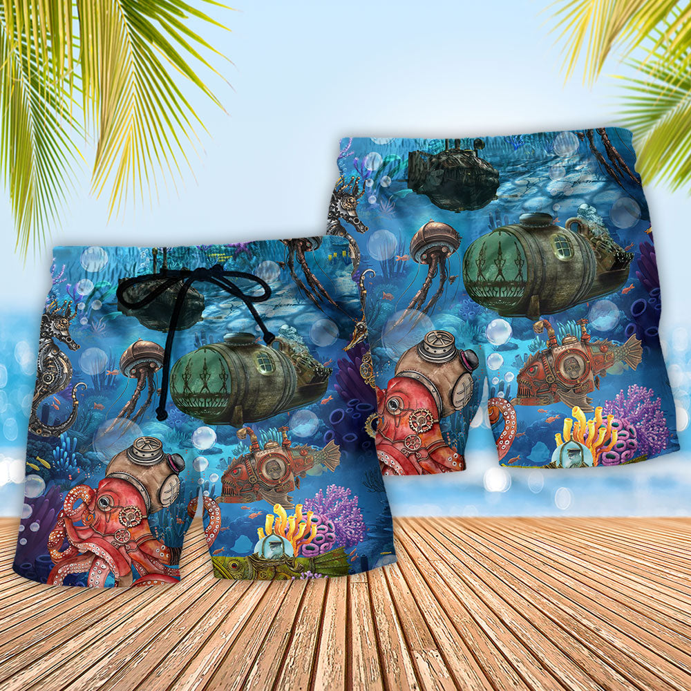 Steampunk Ocean Undersea World Beach Shorts Pattern Detail For Outdoor Activities And Thoughtful Gift Giving