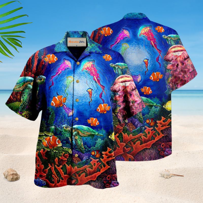 Ocean Wonderful Underwater Hawaiian Shirt For Summer Vacation, Beach Travel, And Casual Wear