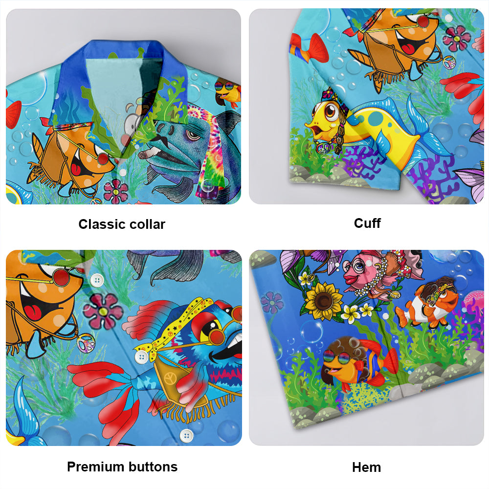 Blue Fish Ocean Deep Sea Joy Hawaiian Shirt For Warm Weather Events And Casual Wear