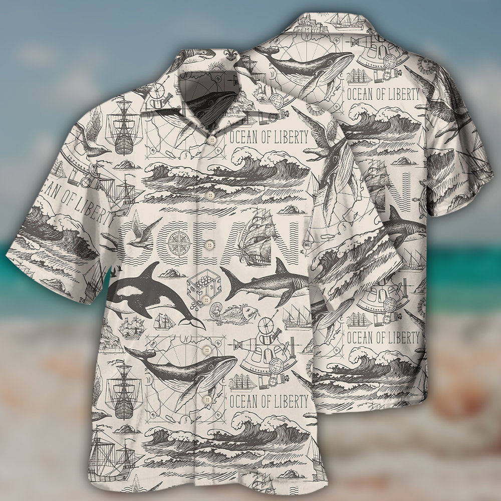 Vintage Ocean Liberty Hawaiian Shirt For Tropical Holidays, Resort Trips, And Relaxed Coastal Style