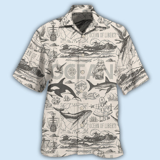 Vintage Ocean Liberty Hawaiian Shirt For Tropical Holidays, Resort Trips, And Relaxed Coastal Style