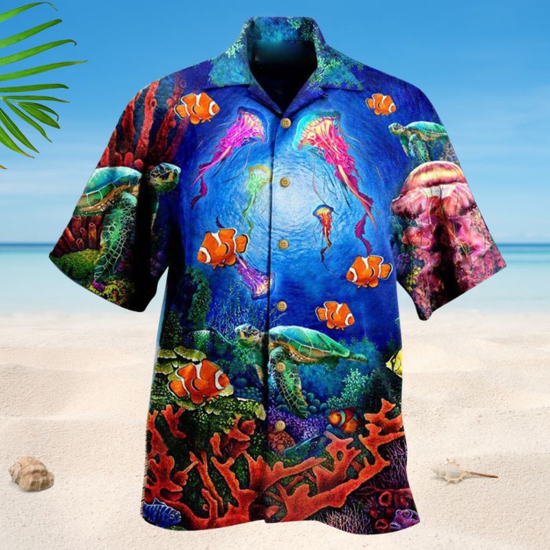 Ocean Wonderful Underwater Hawaiian Shirt For Summer Vacation, Beach Travel, And Casual Wear