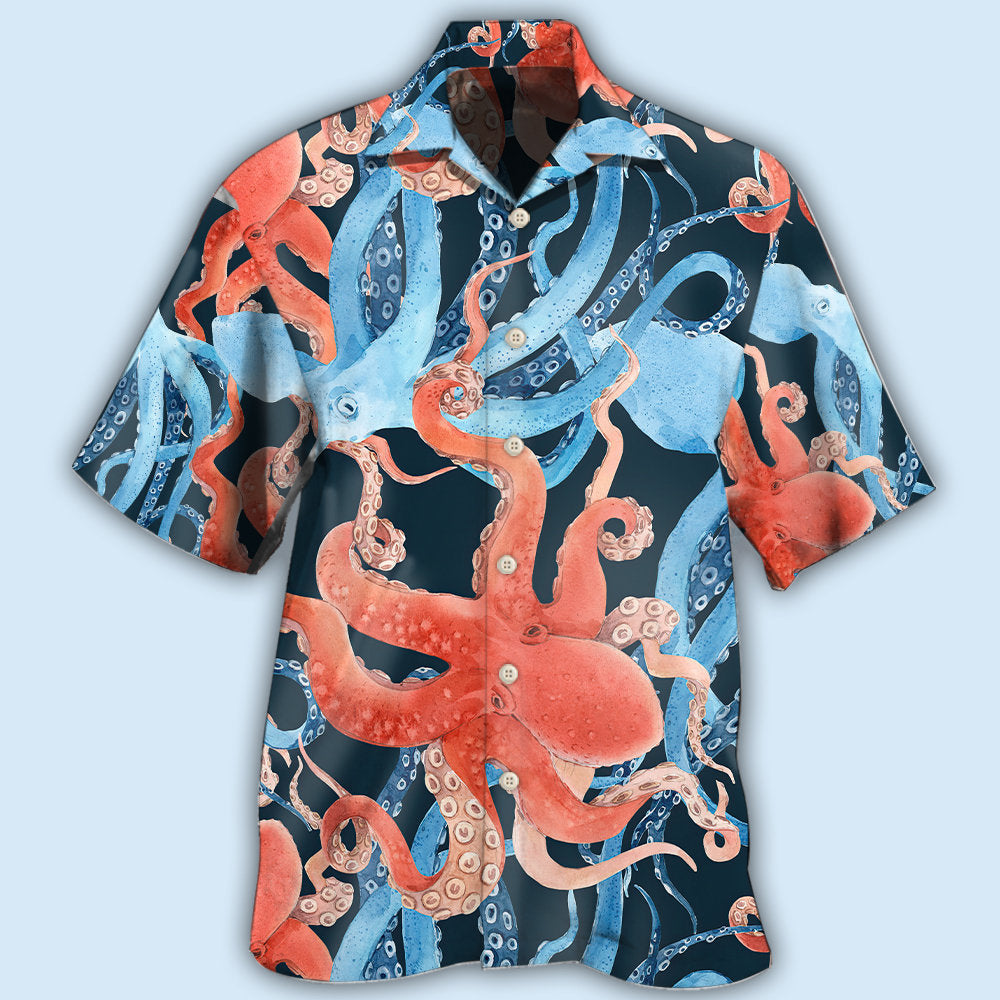 Colorful Octopus Ocean Hawaiian Shirt For Vacation Days And Relaxed Coastal Outings