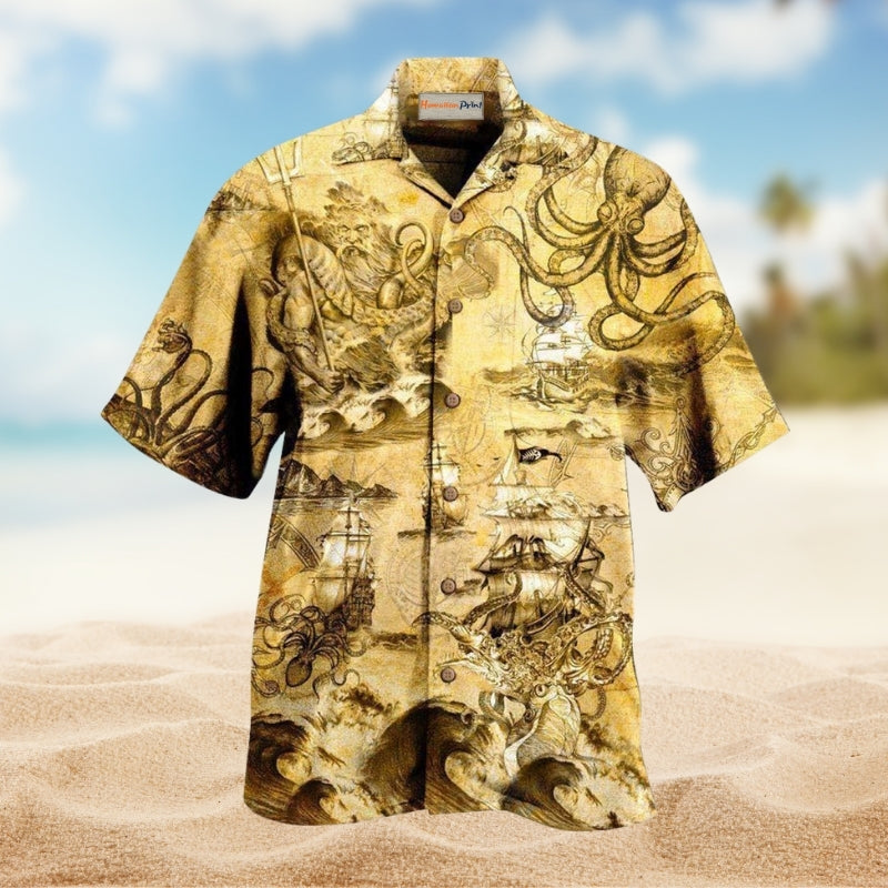 Octopus Amazing And Sail Retro Hawaiian Shirt For Summer Vacation Beach Travel And Relaxed Casual Wear