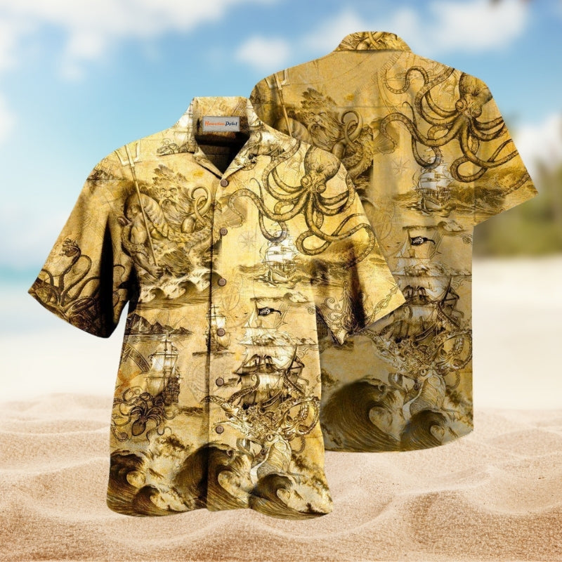 Octopus Amazing And Sail Retro Hawaiian Shirt For Summer Vacation Beach Travel And Relaxed Casual Wear