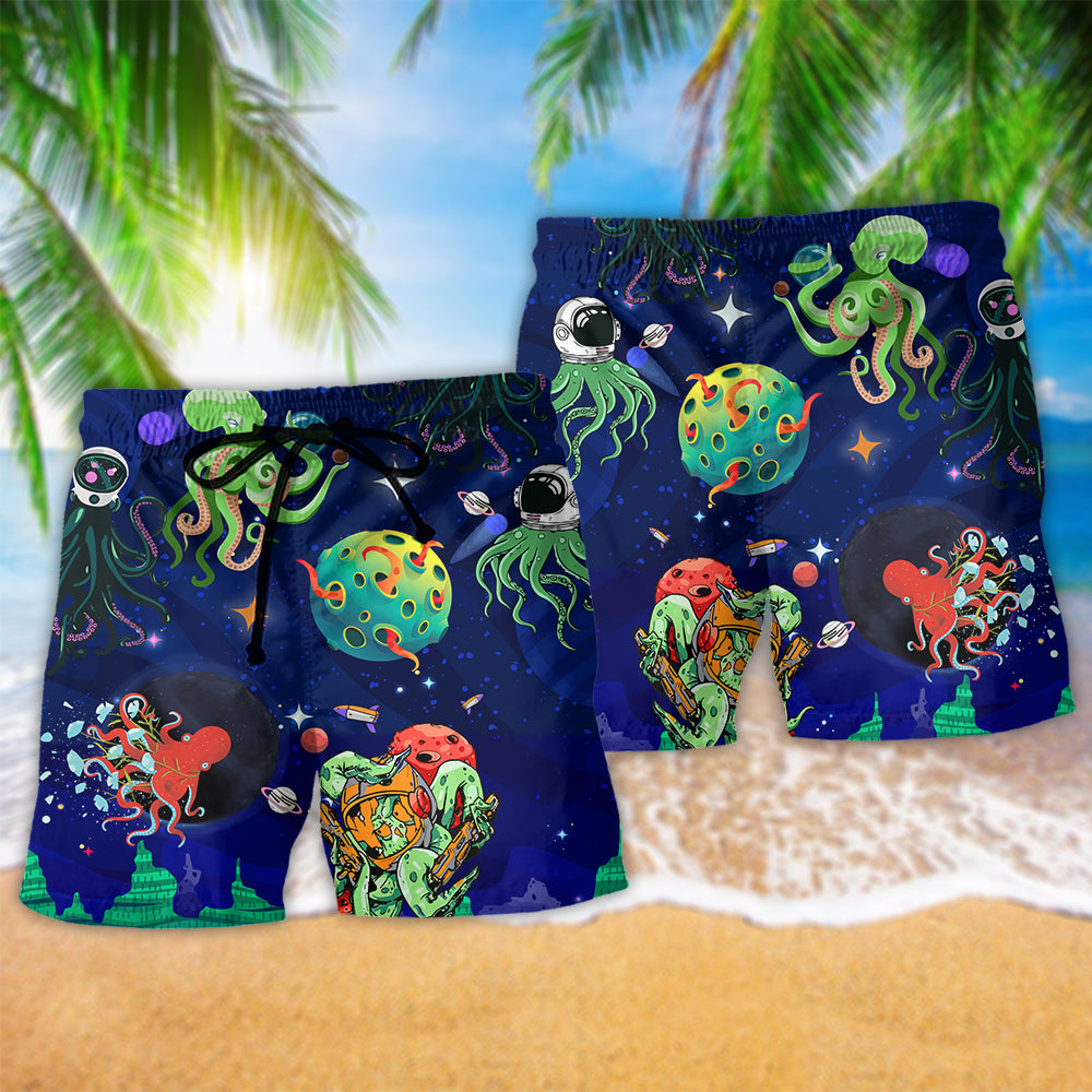Octopus Astronaut Galaxy Cool Hawaiian Print Beach Shorts For Seaside Summer Adventures
