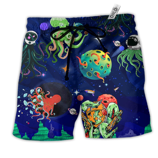 Octopus Astronaut Galaxy Cool Hawaiian Print Beach Shorts For Resort Trips And Poolside Style