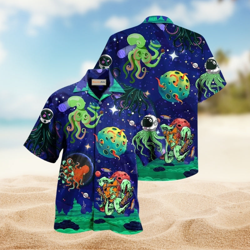 Octopus Astronaut Style Hawaiian Shirt For Resort Travel Summer Events And Thoughtful Casual Gifting
