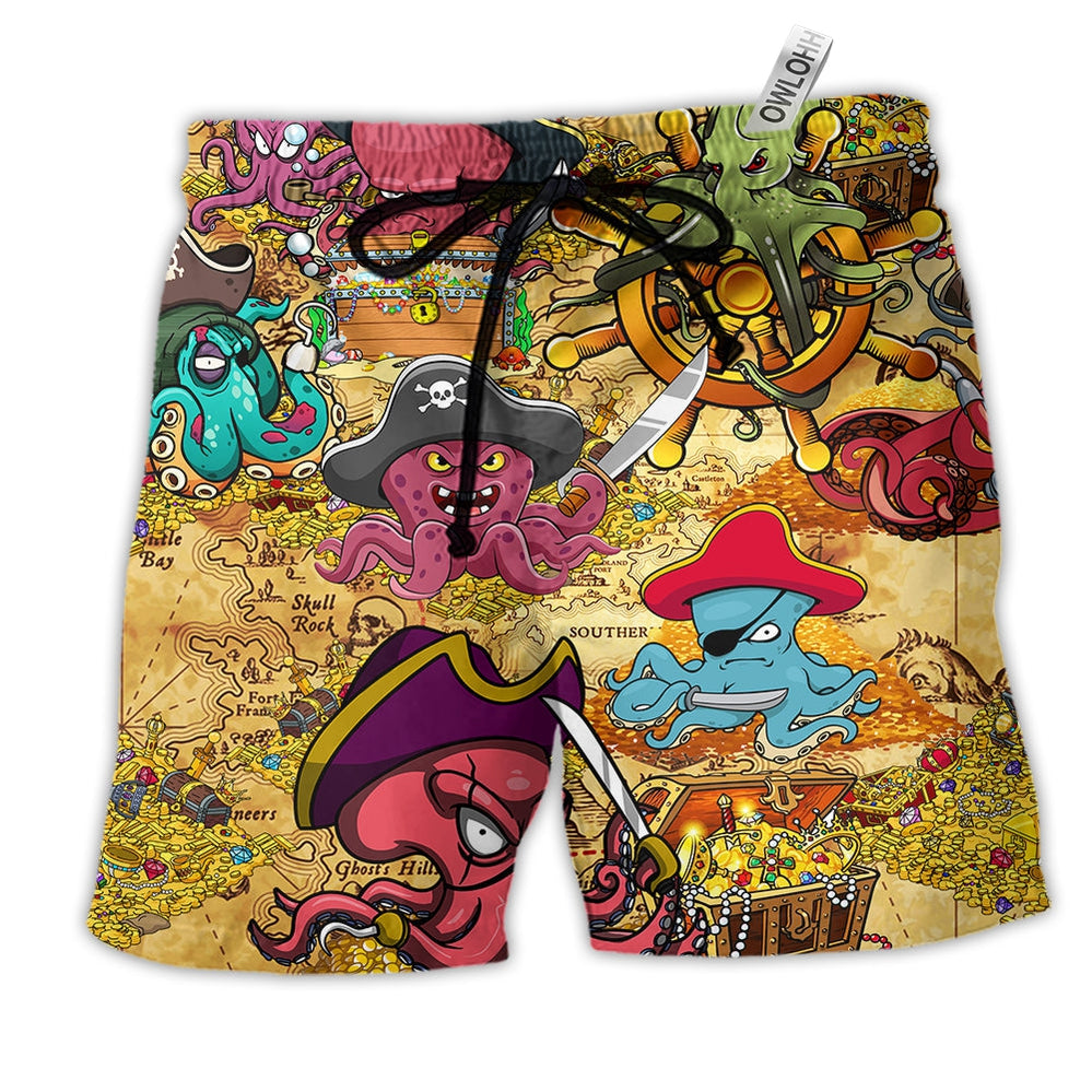 Octopus Captain Pirates Cool Hawaiian Print Beach Shorts For Beach Days And Coastal Travel