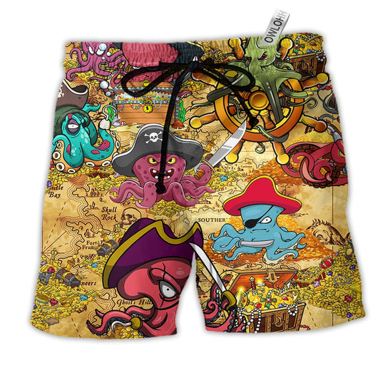 Octopus Captain Pirates Cool Hawaiian Print Beach Shorts For Beach Days And Coastal Travel