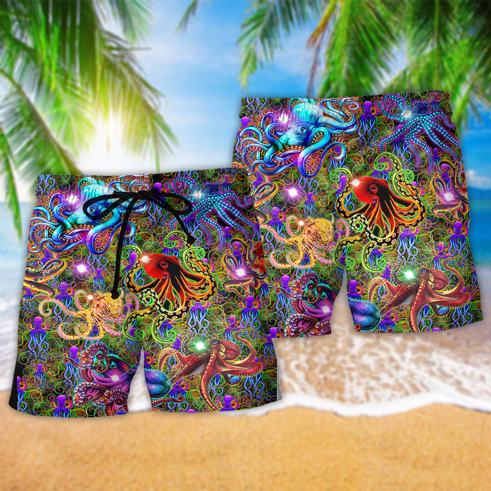 Octopus Full Colorful Beach Shorts Design Detail For Resort And Beach Day Style
