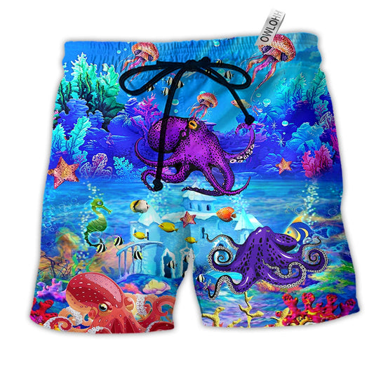 Octopus Love Fresh Ocean Forever Hawaiian Print Beach Shorts For Beach Days And Coastal Travel