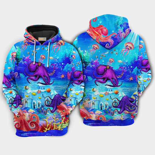 Blue Octopus Love Ocean Hoodie For Nautical Inspired Streetwear Weekend Trips And Comfort
