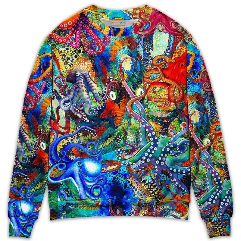 Octopus Colorful Sweater For Vacations Travel And Casual Everyday Wear