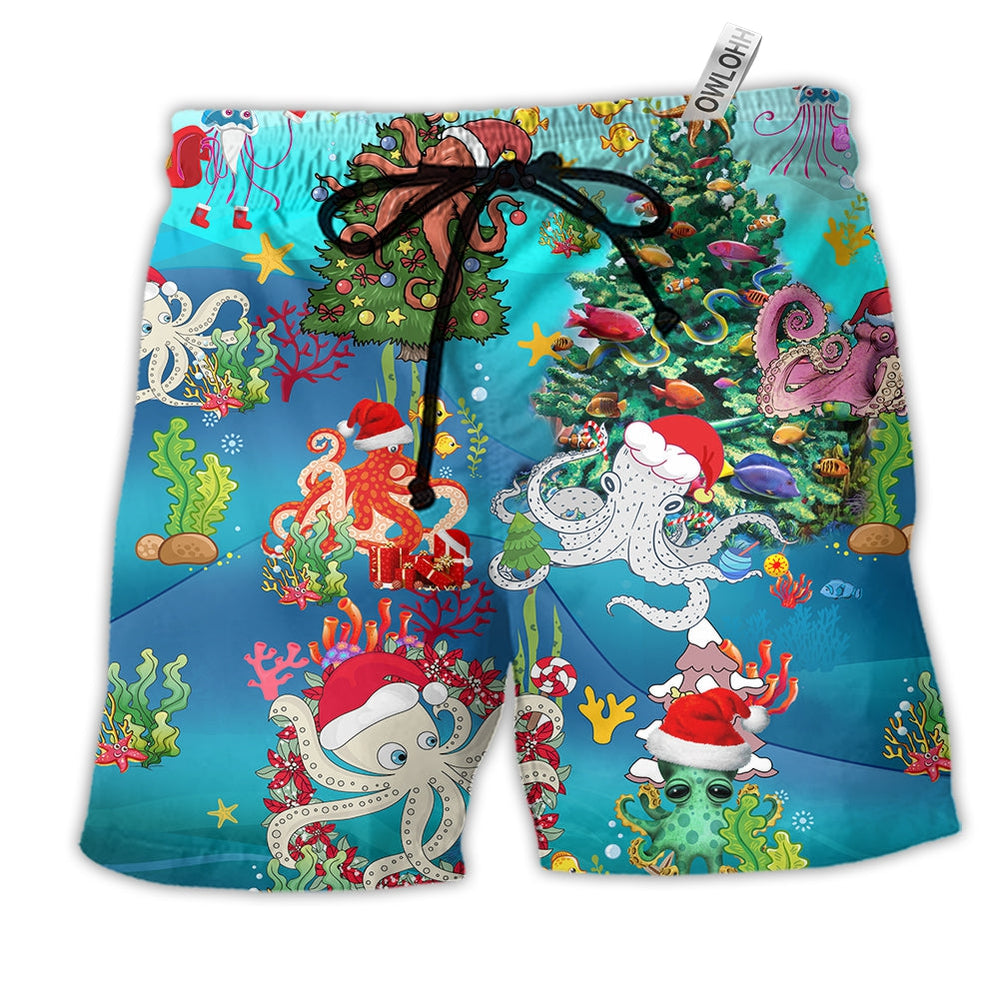 Octopus Merry Xmas Amazing Hawaiian Print Beach Shorts For Warm Weather Celebrations