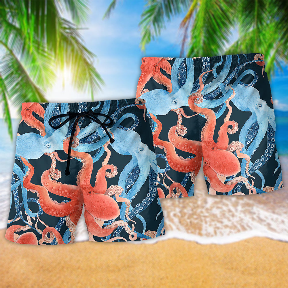 Octopus Ocean Beach Shorts Pattern Detail For Seaside Leisure And Distinctive Seasonal Style