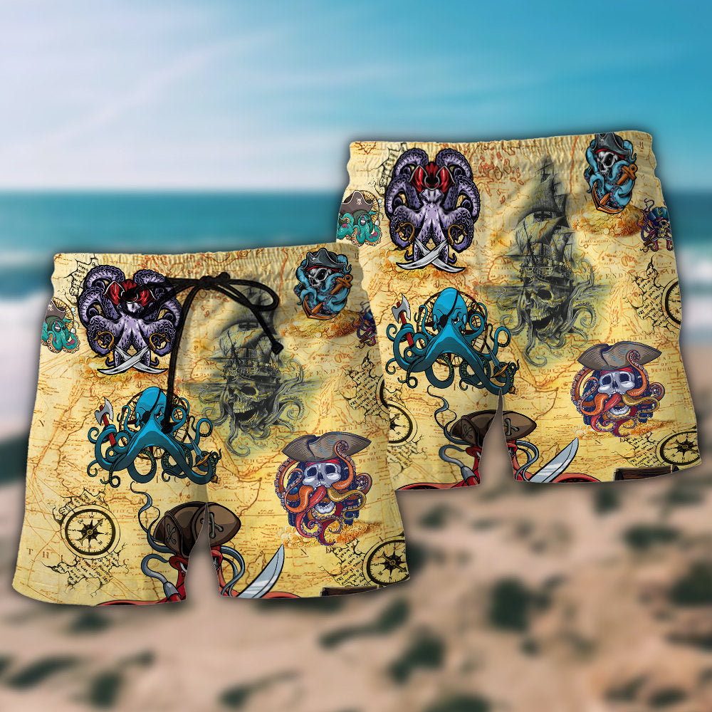 Pirate Octopus Beach Shorts Pattern Detail For Relaxed Weekends And Leisure And Relaxation