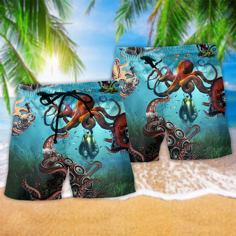 Octopus Protect Ocean Beach Shorts Pattern View For Island Getaways And Summer Trips
