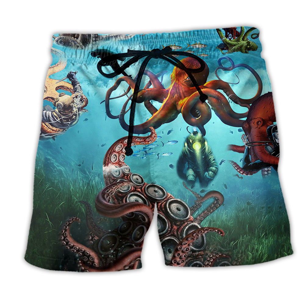 Octopus Protect Ocean Beach Shorts Pattern View For Relaxed Vacation Styling