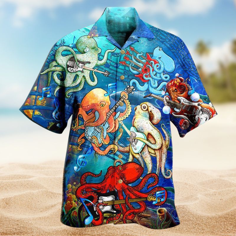 Octopus Rocktopus Hawaiian Shirt For Summer Vacation, Beach Travel, And Casual Wear