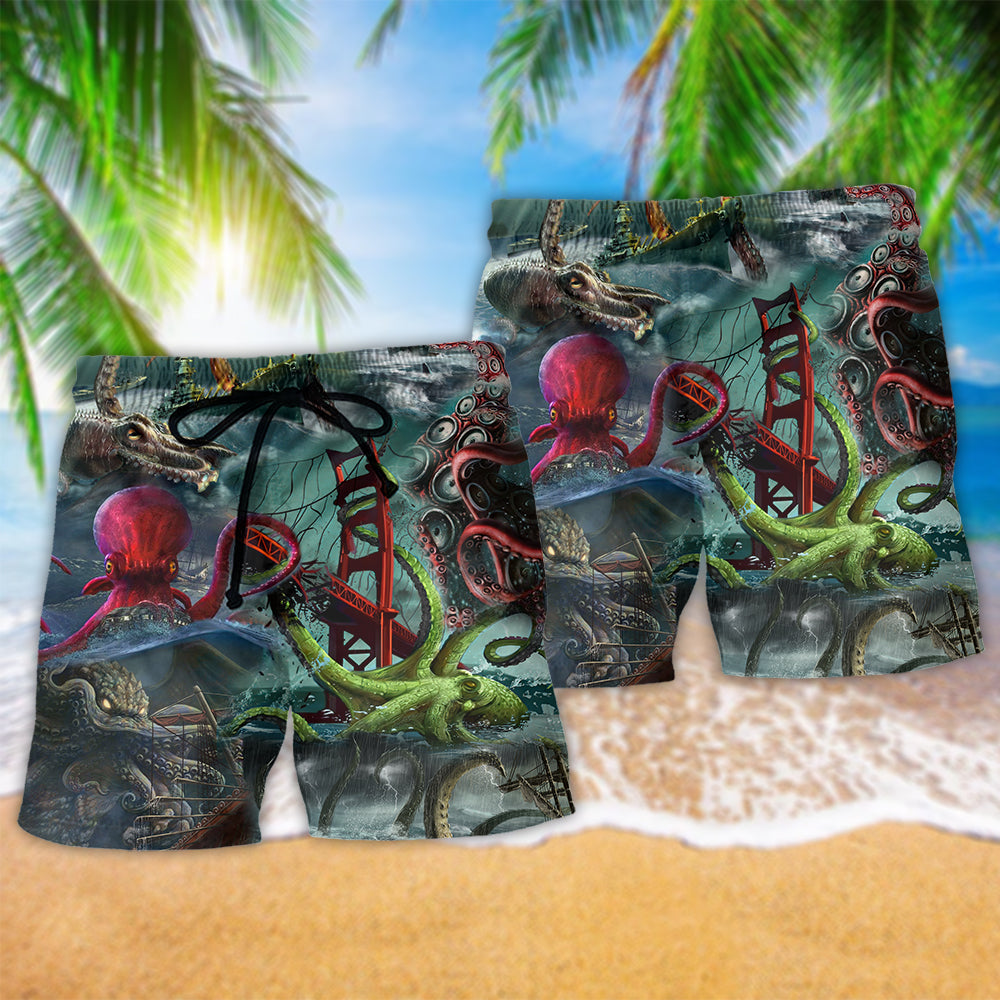 Octopus Ocean Adventure Beach Shorts Pattern Detail For Everyday Outings And Bright Summer Outfits