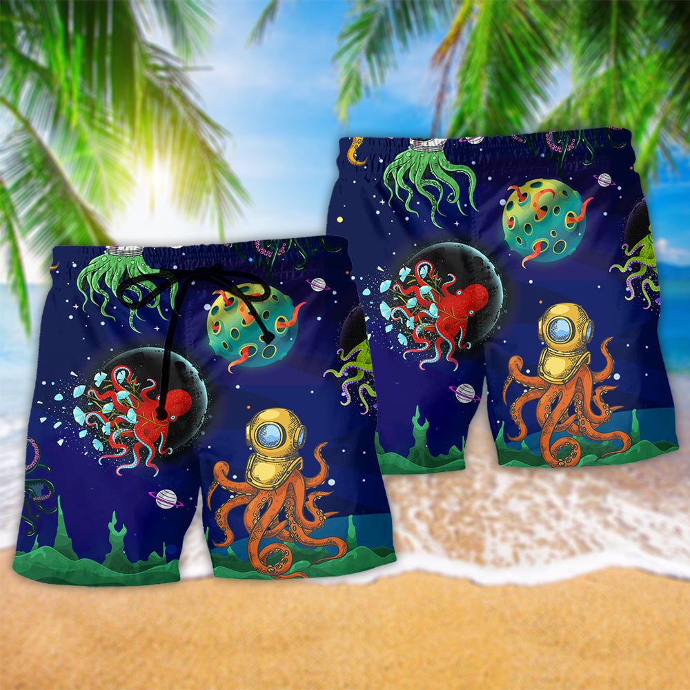 Galaxy Octopus Space Fantasy Beach Shorts Design View For Poolside Relaxation And Holiday Trips