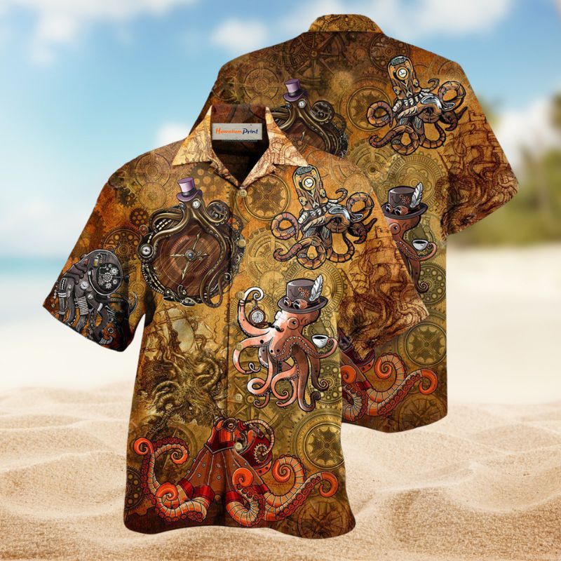 Octopus Steampunk Hawaiian Shirt For Island Vacations, Casual Events, And Distinctive Seasonal Style