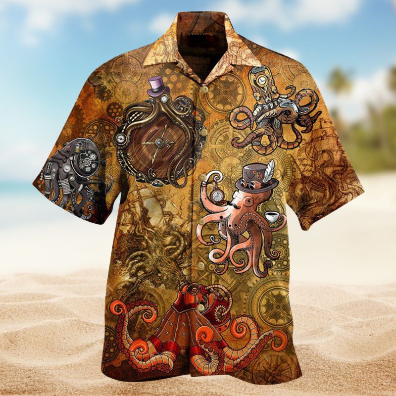 Octopus Steampunk Hawaiian Shirt For Island Vacations, Casual Events, And Distinctive Seasonal Style