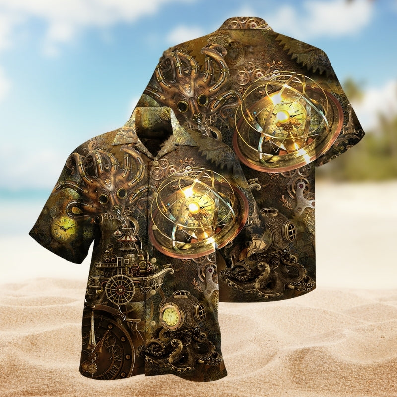 Octopus Steampunk Revolution Hawaiian Shirt For Fantasy Fans, Resort Trips, And Imaginative Summer Style