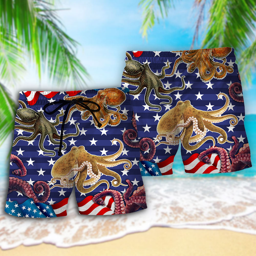 Octopus Flag Independence Day Beach Shorts For Outdoor Adventures And Thoughtful Seasonal Gifts