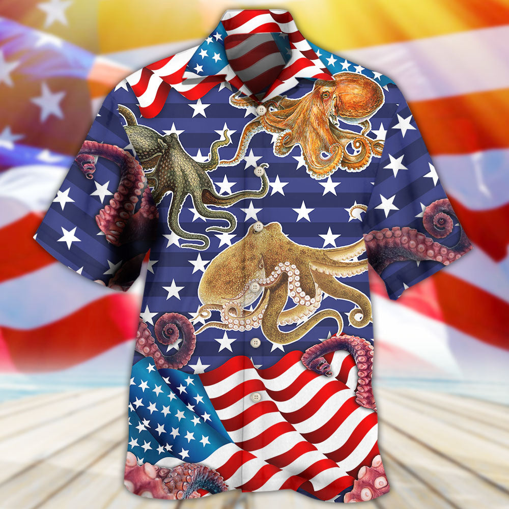 Octopus Independence Day USA Flag Hawaiian Shirt For Coastal Adventures And Warm Weather Wear