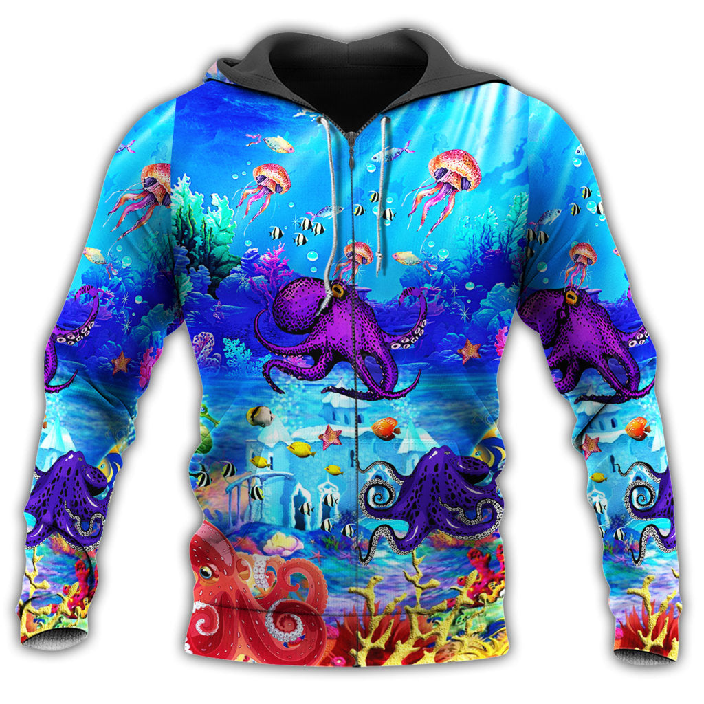 Blue Octopus Love Ocean Hoodie For Coastal Adventures Vacation Days And Comfortable Casual Wear