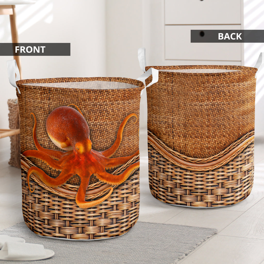 Octopus Rattan Texture Laundry Basket For Room Home Organizer