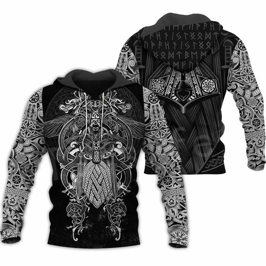 Viking Wolf Warrior Tattoo Hoodie For Norse Style Adventures Casual Layering And Everyday Wear