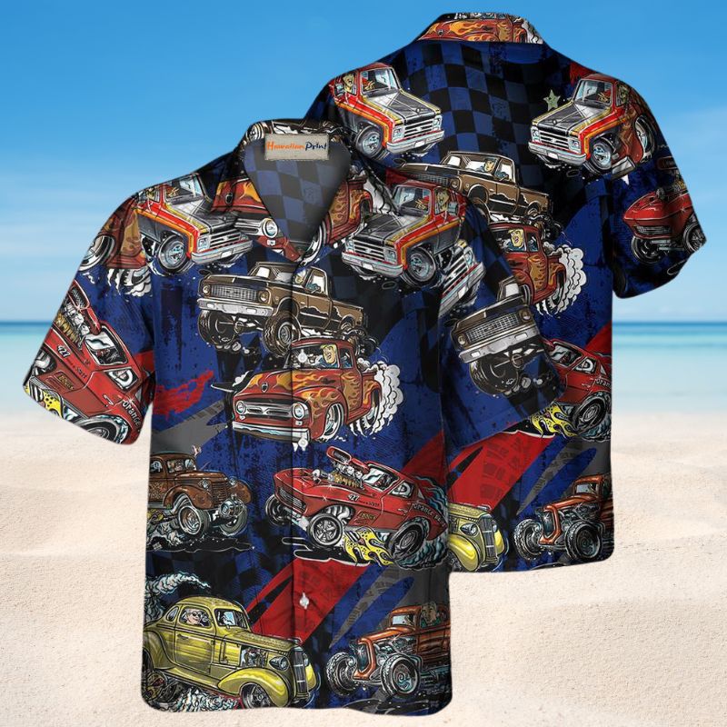 Road Racing Hawaiian Shirt For Summer Vacation, Beach Travel, And Casual Wear