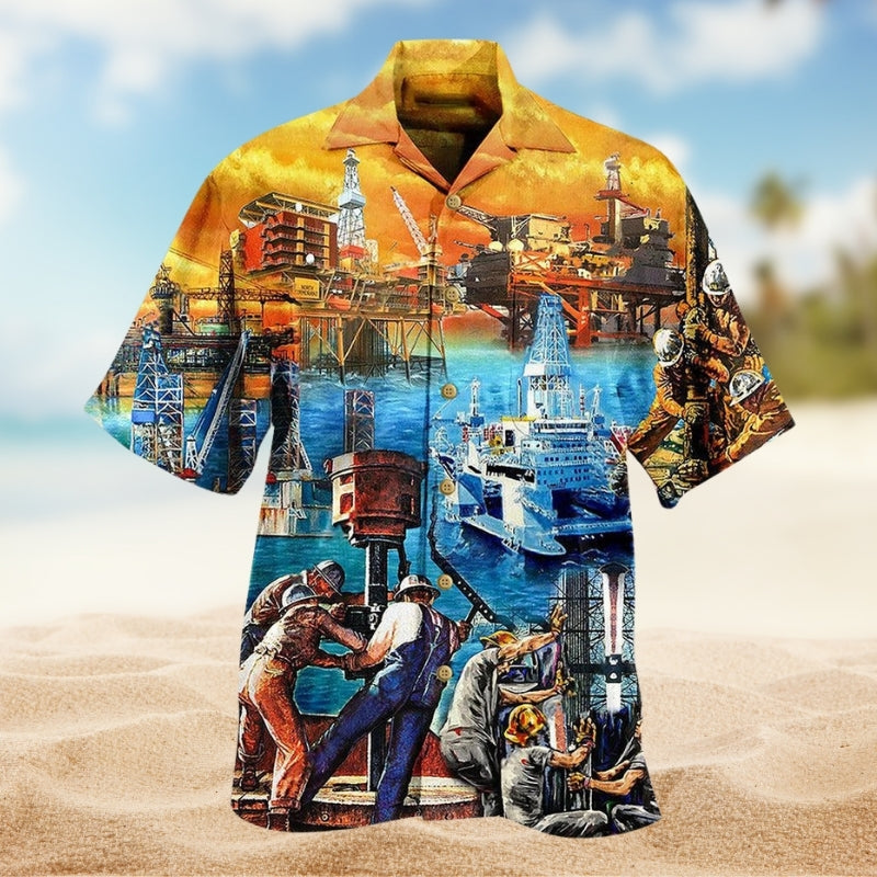 Oil Field Drill Till Squirts Hawaiian Shirt For Resort Trips, Coastal Parties, And Warm Weather Style